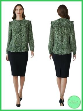 Michael Kors Printed Ruffled Long Sleeve Blouse